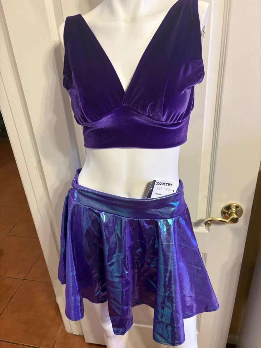 Coquetry Iridescent Purple Holographic Skater Skirt L NWT cl-w03-038